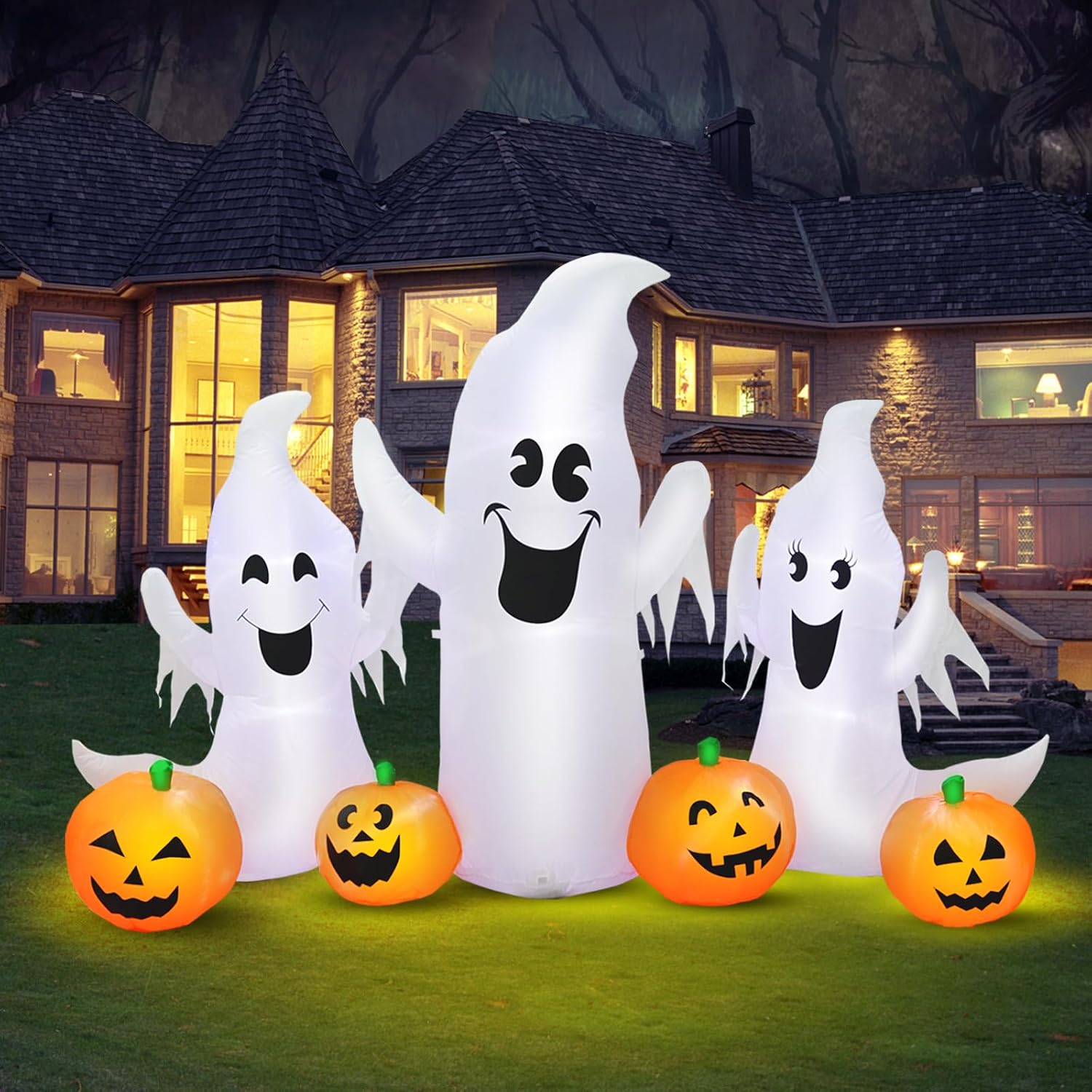 7FT Halloween Inflatable Ghosts with LED Lights for Yard Decor