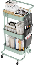 DTK 3 Tier Metal Utility Rolling Cart with Table Top and Side Bags
