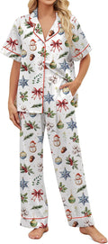 Satin Pajamas for Women Set Button Down Short Sleeve - Cool Soft Fit