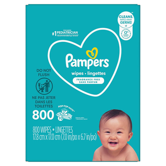 Pampers Fragrance Free Baby Wipes - 10X Pop-Top Packs, 800 Ct