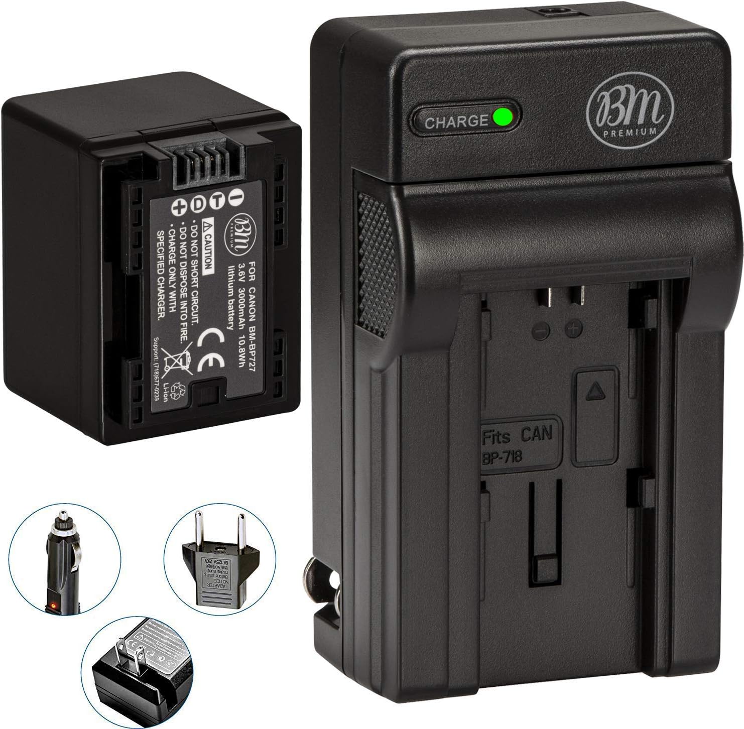 BM Premium BP-727 Battery and Charger for Canon Vixia Cameras