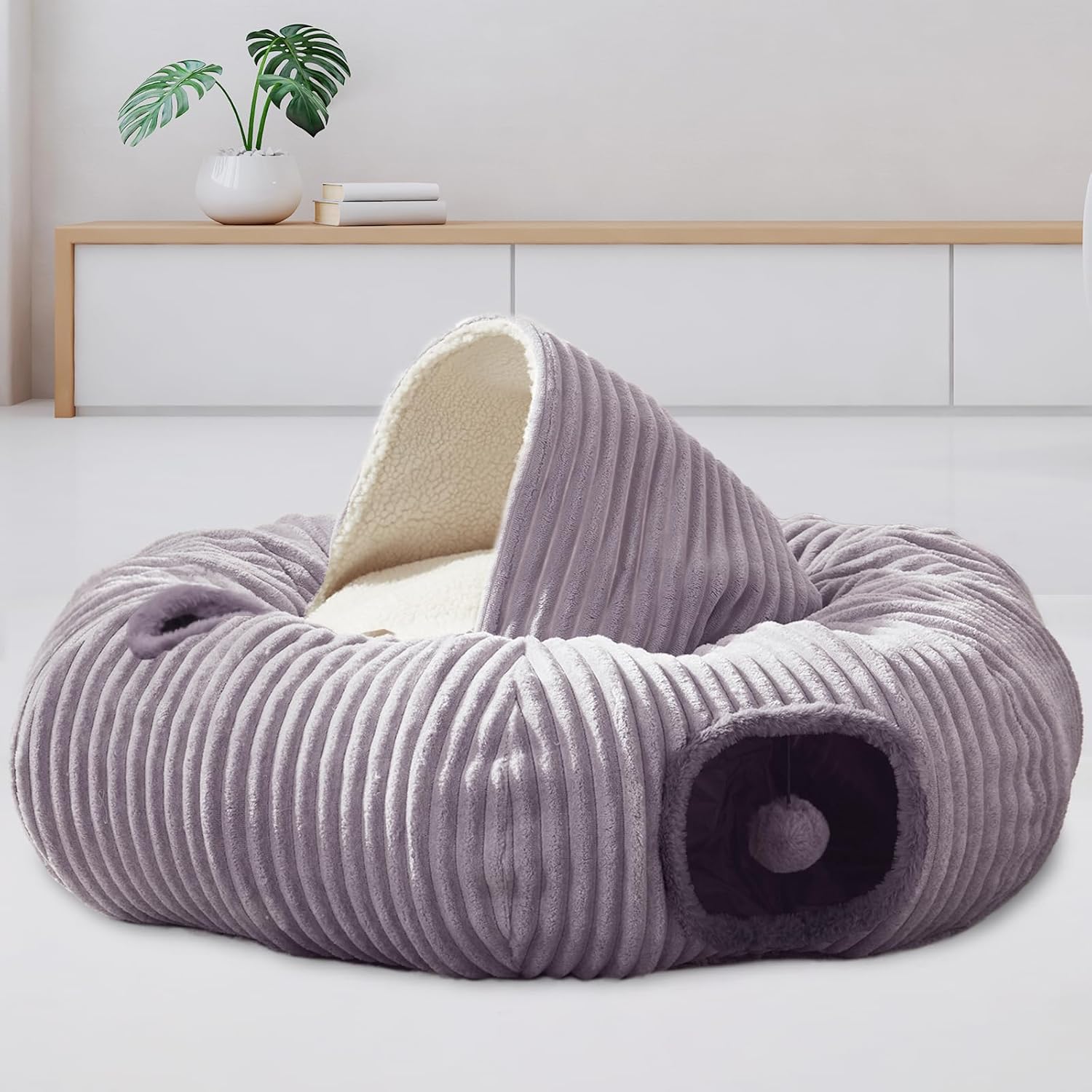 Cat Tunnel Bed for Indoor Cats - Cute Donut Tunnel with Cushion