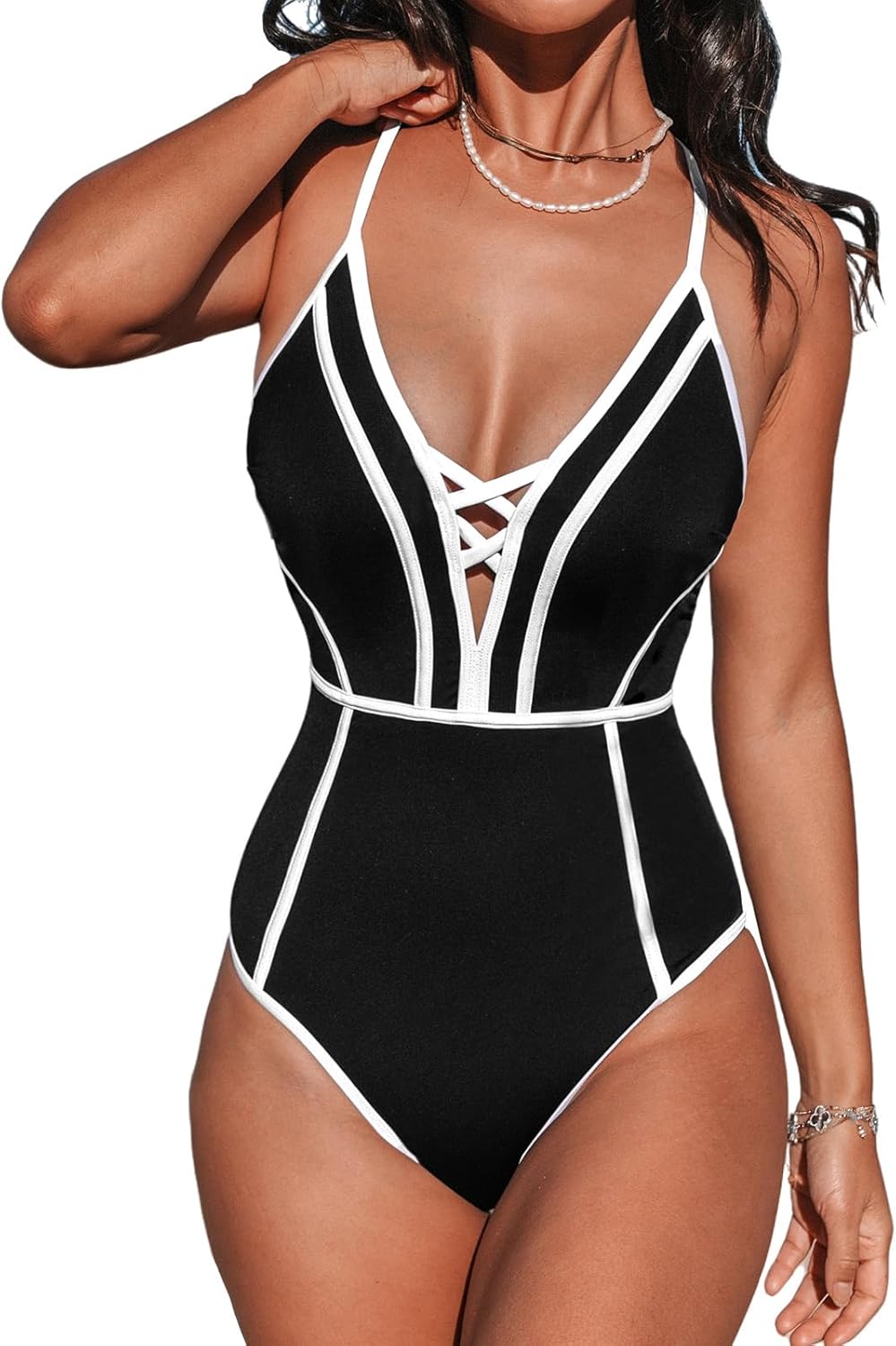 CUPSHE Women's One Piece Swimsuit with Plunging V Neck Design