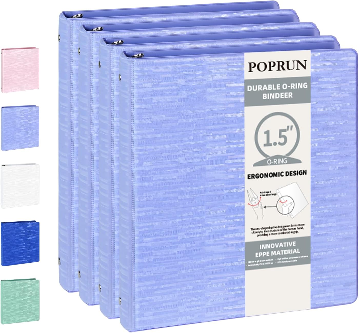 POPRUN 3 Ring Binder 1.5 Inch, Extra Durable Organizer for School