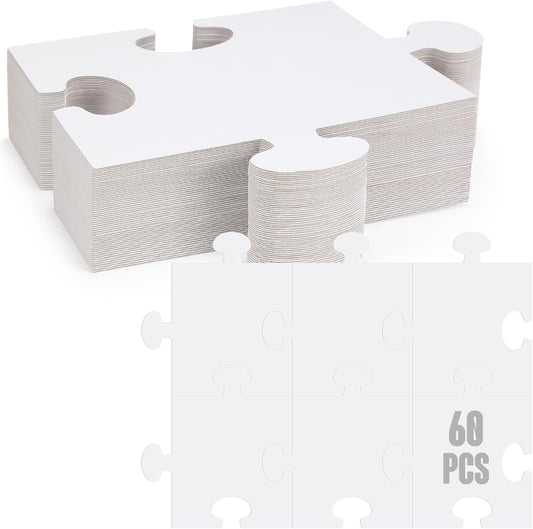 60 Pcs Large White Blank Cardboard Puzzles for DIY Fun