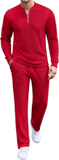 Men's 2 Piece Tracksuit Set Polo Quarter Zip - Casual Athletic Fit