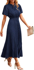 PRETTYGARDEN Womens Summer Midi Dress V Neck Swiss Dot - Flattering