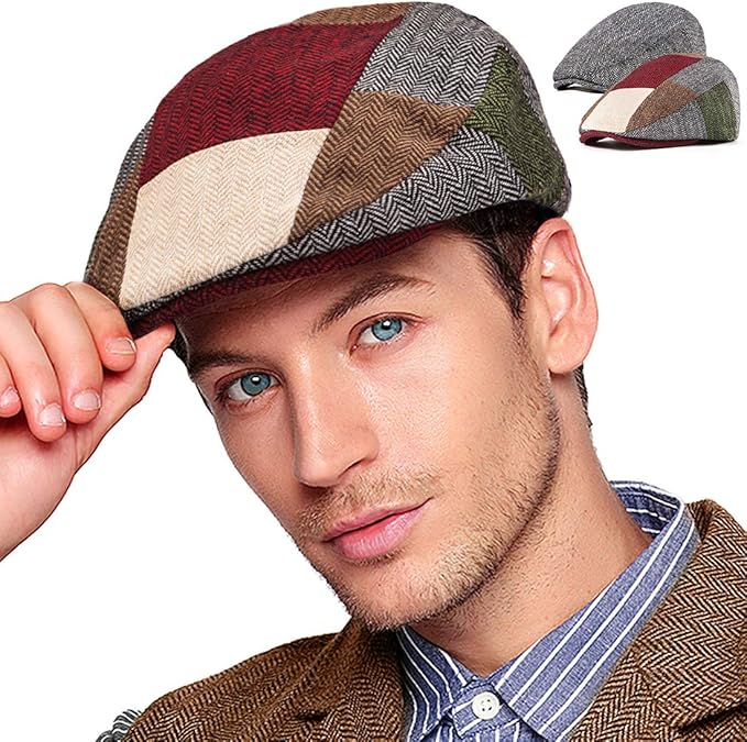 2Pack Adjustable Newsboy Hats for Men Flat Cap Stylish Cabbie