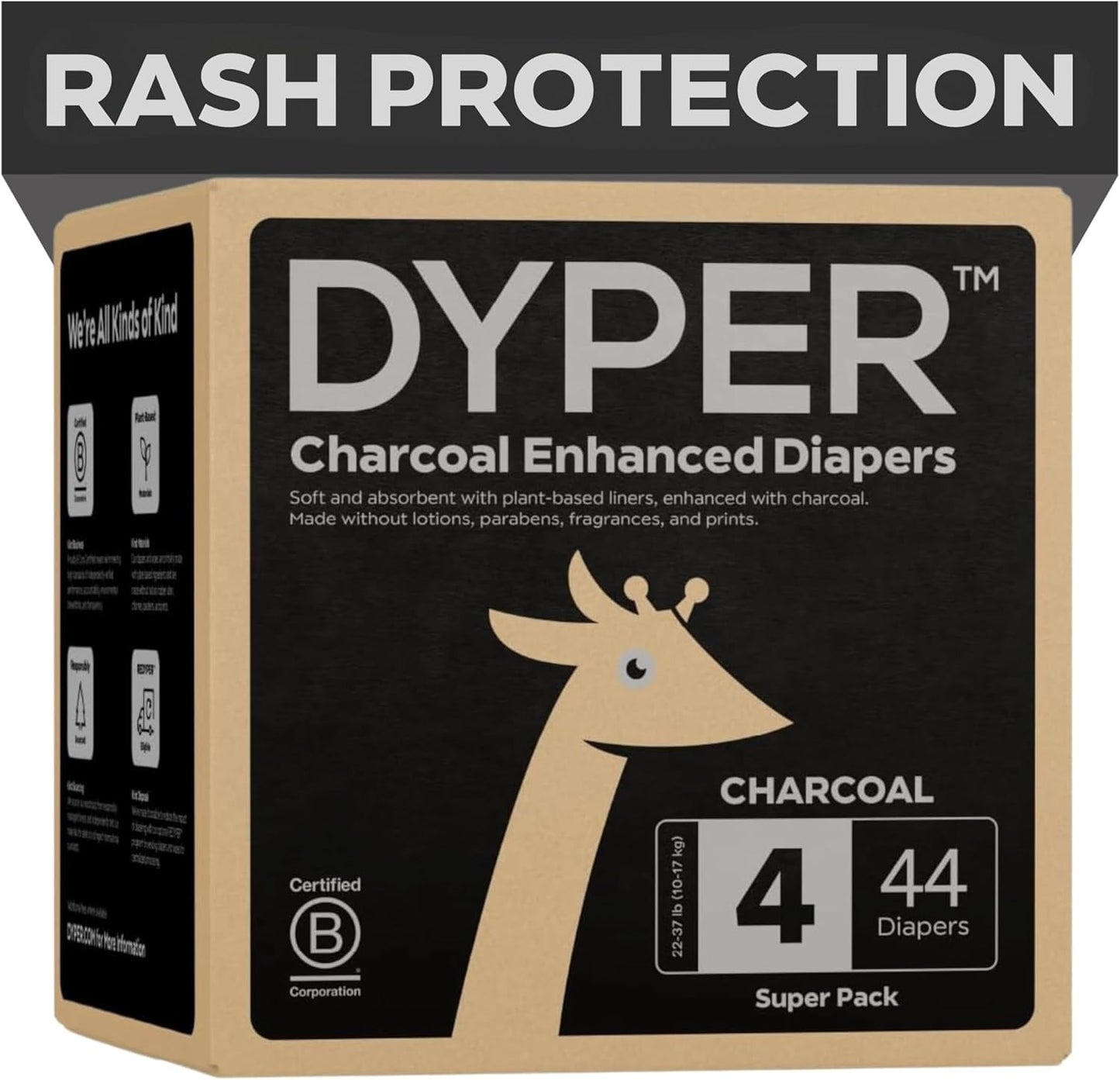 DYPER Charcoal Enhanced Day & Overnight Baby Diapers Size 4