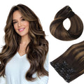Human Hair Clip in Hair Extensions Balayage Dark Brown Mixed Chestnut