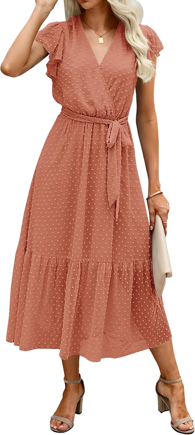 BTFBM Women Summer Bohemian Floral Midi Sun Dress for Style