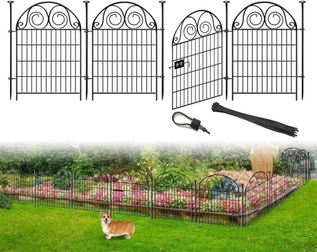 Tall Garden Fence with Gate for Dogs, 40 Inch Decorative Panels