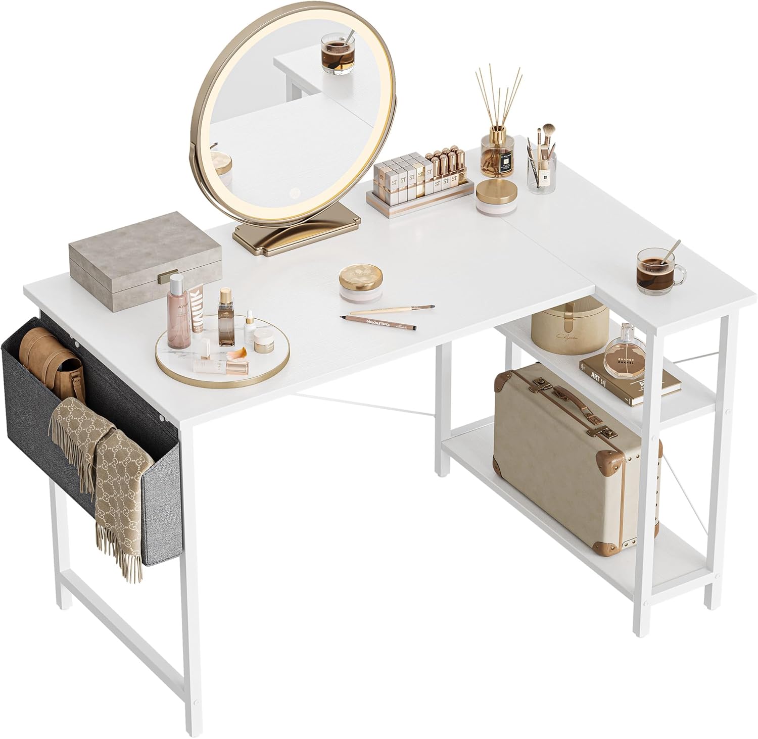 CubiCubi L Shaped Desk with Reversible Storage for Home Office