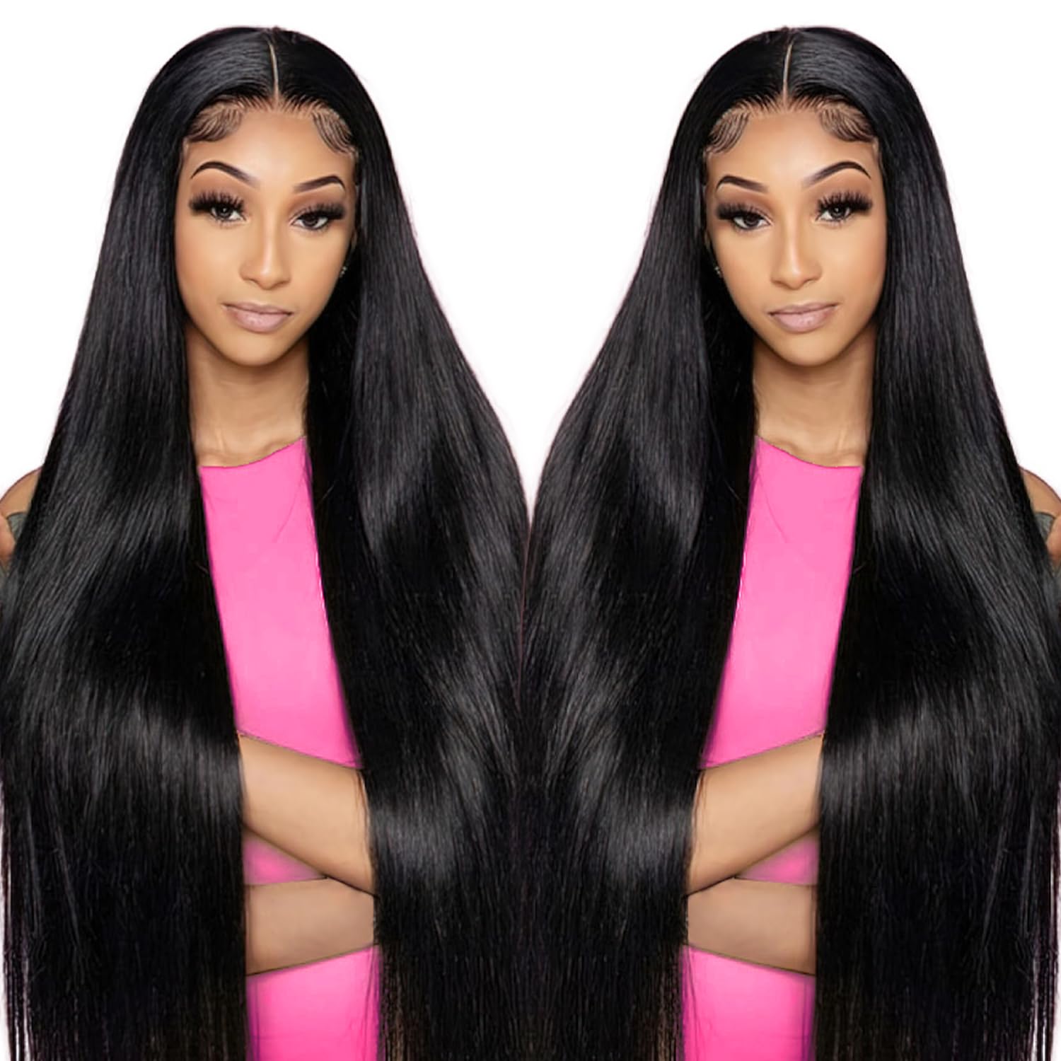 Natural Black Straight Lace Front Wigs for Women 30 Inch Style
