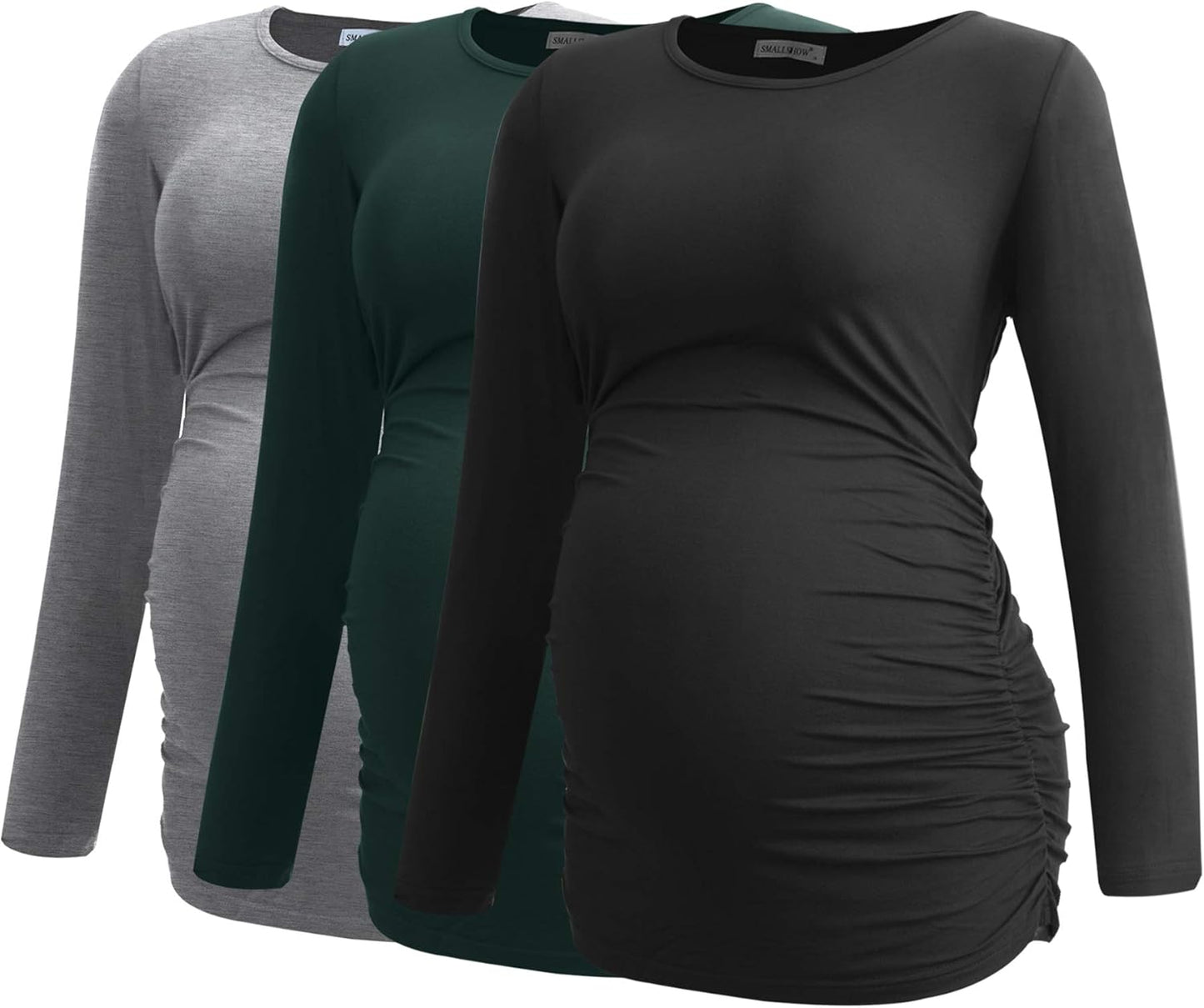 Smallshow Women's Maternity Shirts Long Sleeve 3-Pack for Moms