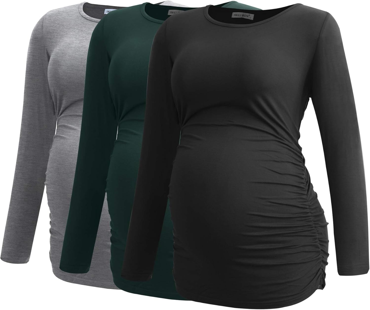 Smallshow Women's Maternity Shirts Long Sleeve 3-Pack for Moms