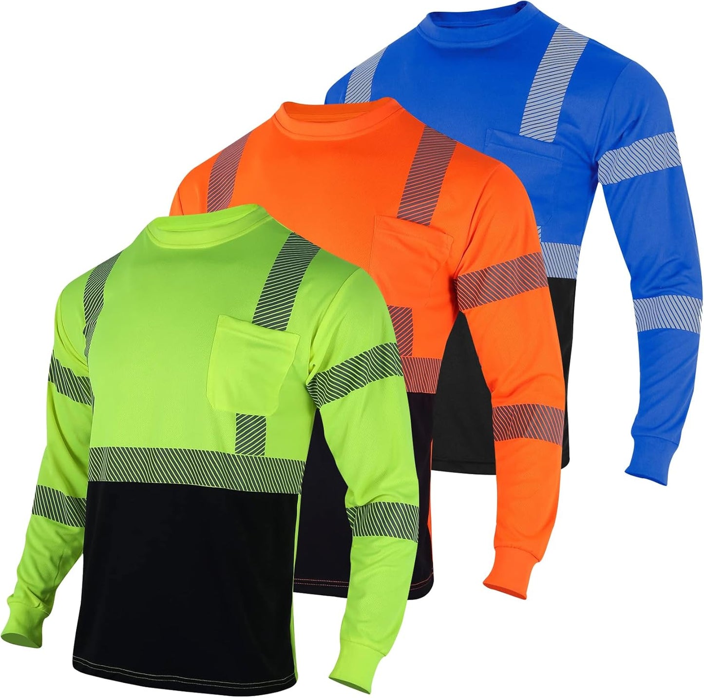 VENDACE 3pcs Safety T Shirts Reflective Hi Vis Long Sleeve Work
