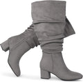Women's Extra Wide Calf Suede Slouchy Dress Boots with Block Heel