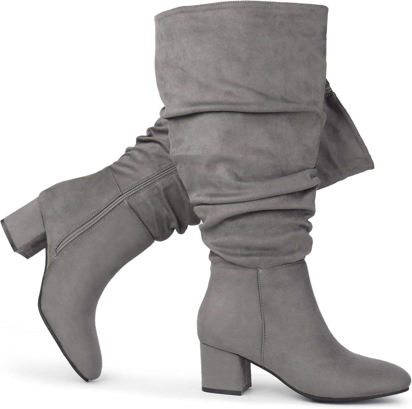Women's Extra Wide Calf Slouchy Suede Boots with Block Heel