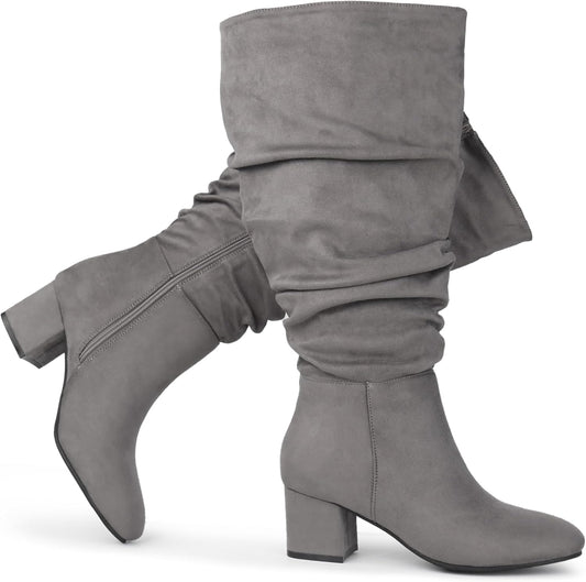 Women's Extra Wide Calf Slouchy Suede Dress Boots for Comfort