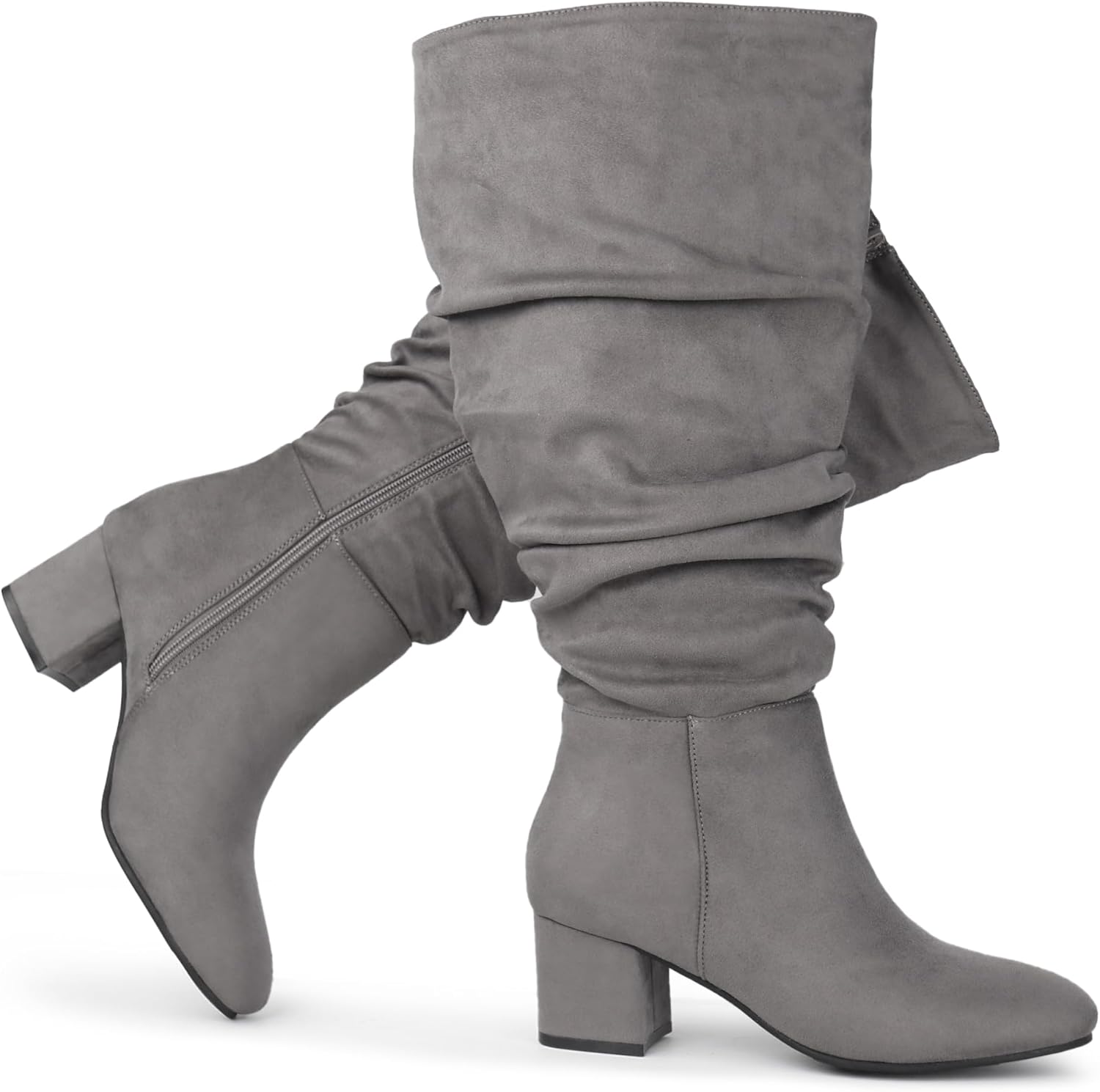 Women's Extra Wide Calf Slouchy Suede Boots with Block Heel