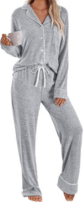 Womens Long Sleeve Pajama Set with Pockets - Warm 2-Piece Fall