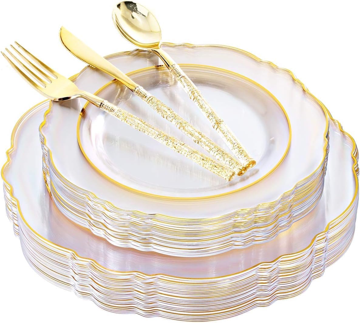 150PCS Clear Gold Glitter Cutlery Set - Elegant Disposable Tableware