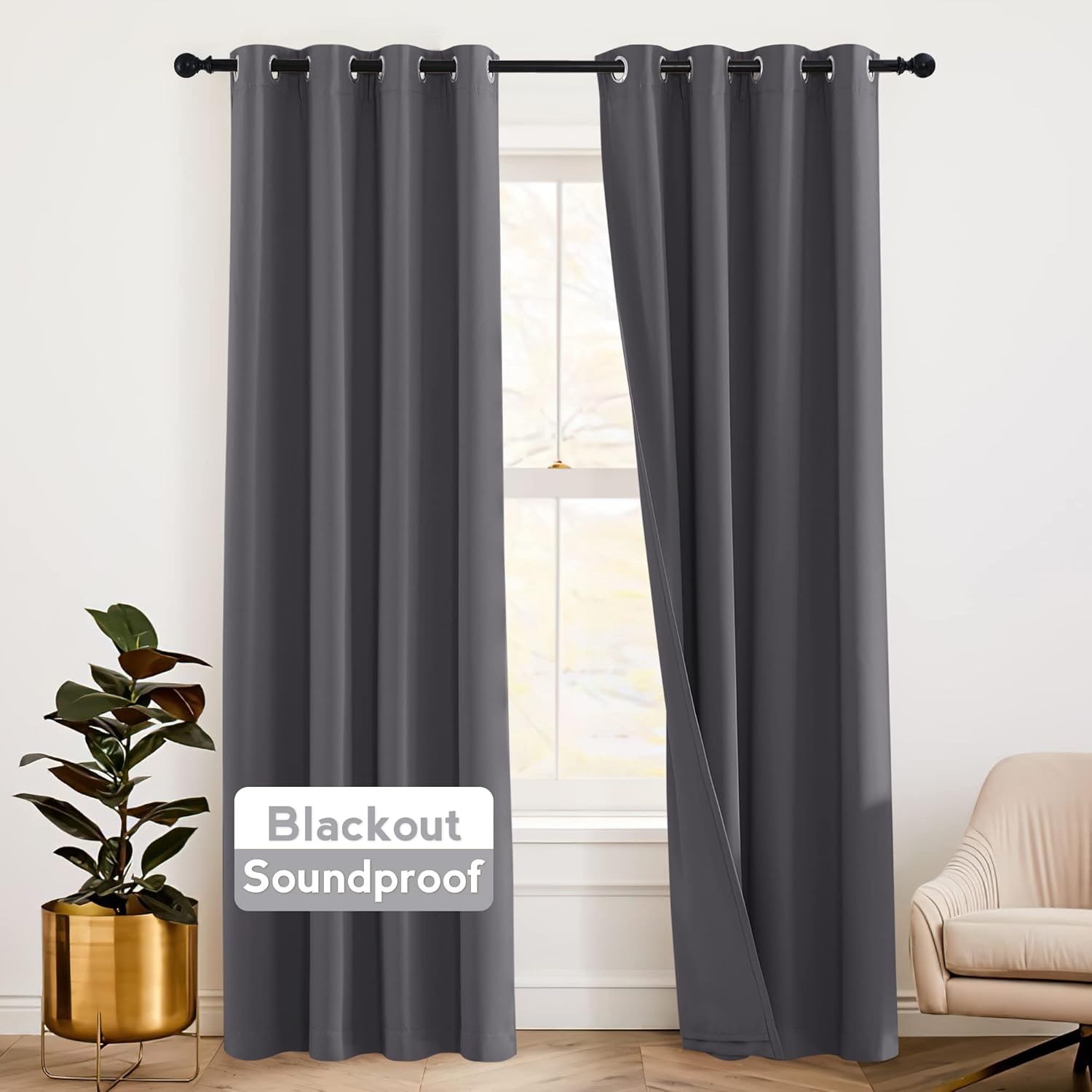 RYB HOME Soundproof Blackout Curtains for Living Room & Bedroom