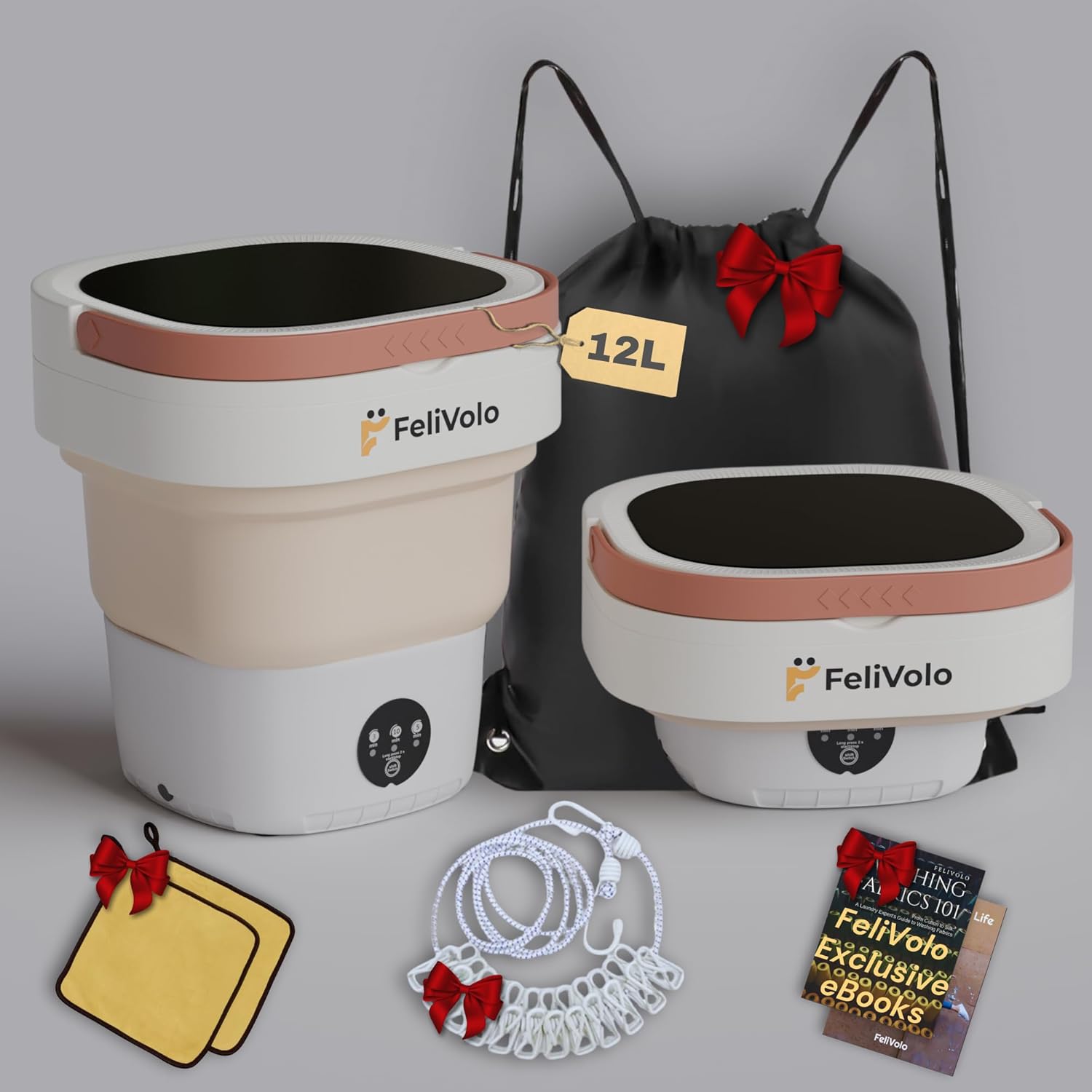 FeliVolo Portable Washing Machine: 12L, Multi-Use, Ideal for Travelers, Students, RVs