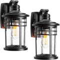 Outdoor Porch Wall Lights - Durable Seeded Glass Sconces (2 Pack)