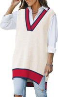 Kisscynest Women's Oversized V Neck Knitted Sweater Vest - Layered
