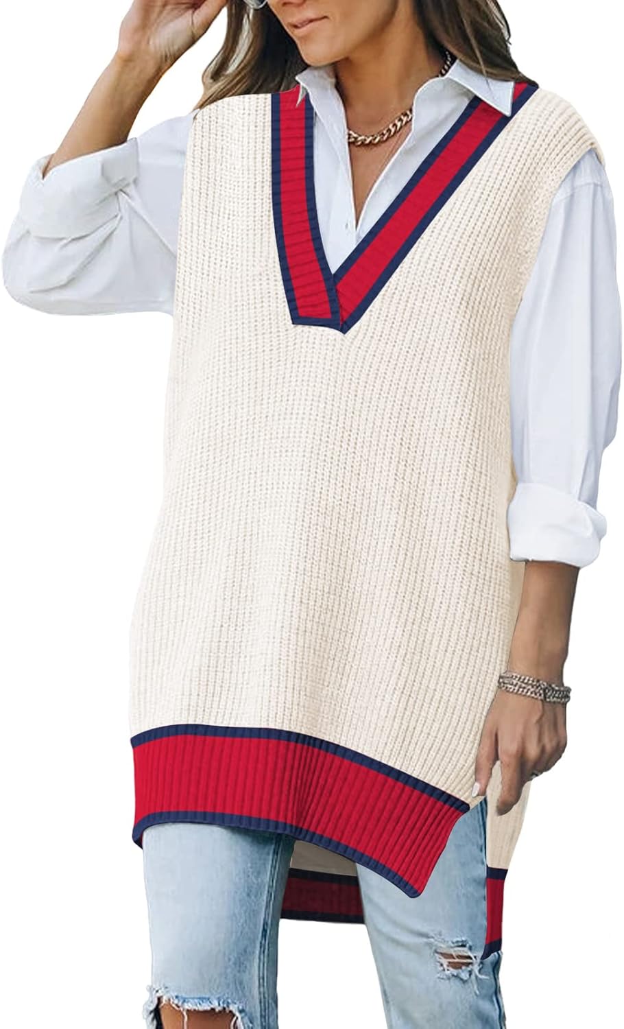 Viottiset Women's Oversized V Neck Knit Sweater Vest for Style