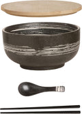Durable Ceramic Ramen Bowl Set, 38 OZ, Japanese Style, Microwave Safe, Blue