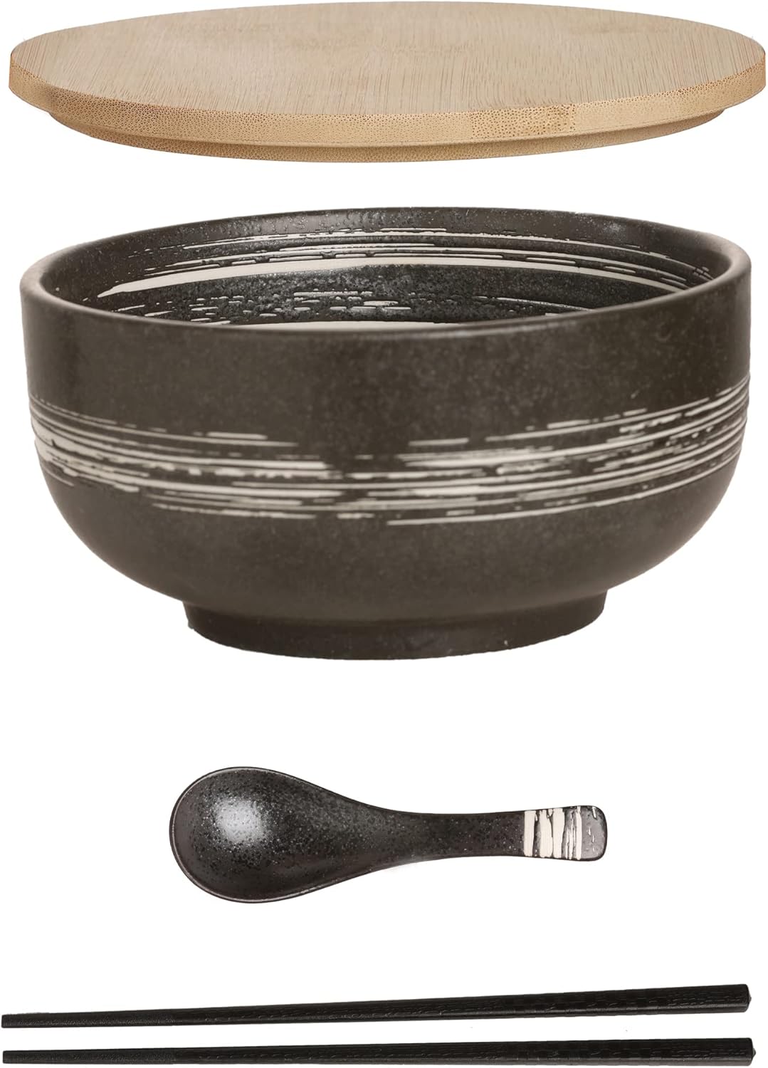 Durable Ceramic Ramen Bowl Set, 38 OZ, Japanese Style, Microwave Safe, Blue