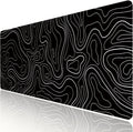 Large Gaming TOPO Keyboard Mouse Pad Black and White Topographic
