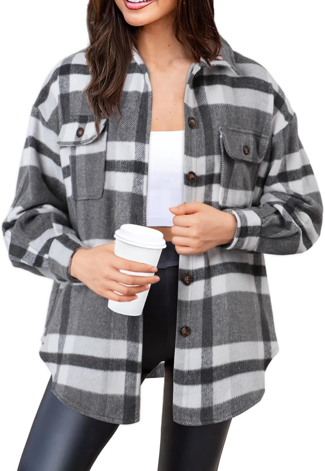 NIeyook Women's Casual Plaid Flannel Shacket Jacket for Fall