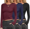 Ekouaer Womens Long Sleeve Thermal Tops 3-Pack - Fitted Base Layer Its
