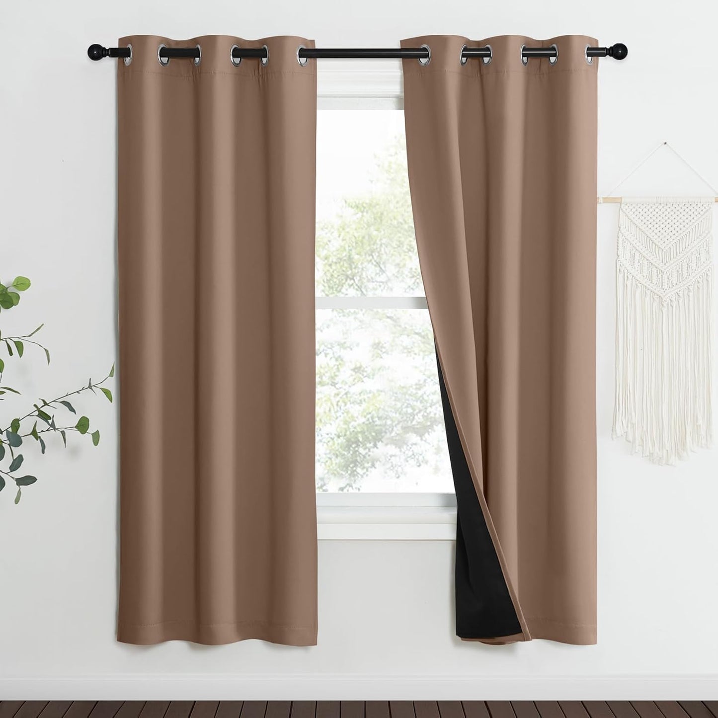 NICETOWN 100% Blackout Curtains for Patio Door, Cappuccino