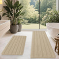 Striped Beige Bathroom Rug Mat Set 2 Piece - Plush Chenille Comfort