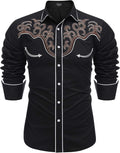 Men's Western Embroidered Cotton Button Down Shirt - Slim Fit