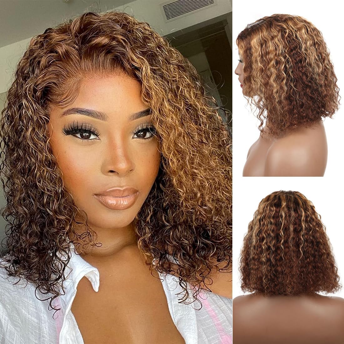 Wear and Go Glueless Wigs Human Hair Deep Wave Bob for Women