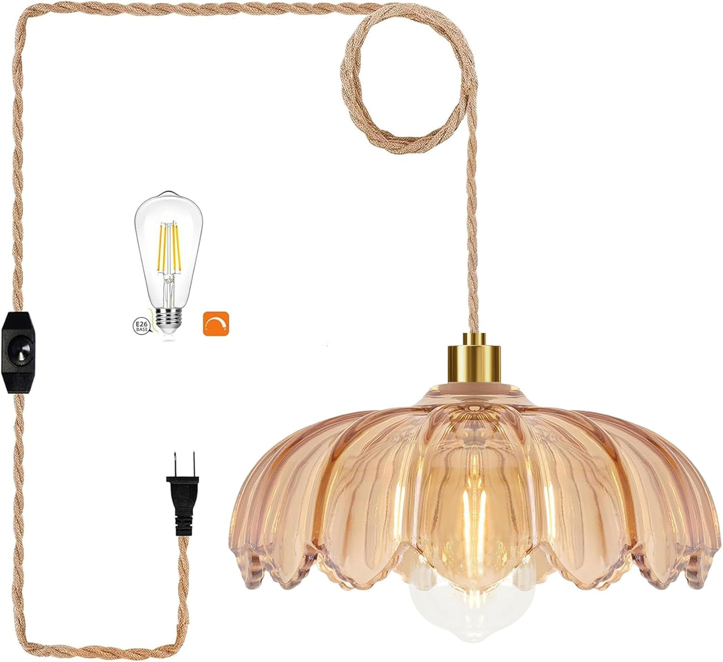Plug in Pendant Light with Dimmable Edison Bulbs for Home