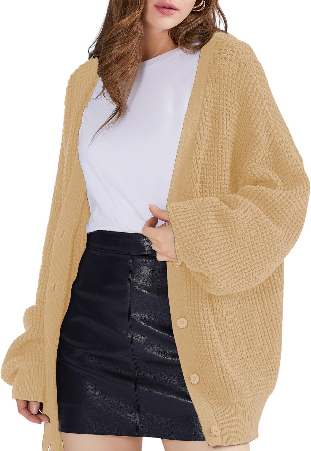 QUALFORT Cardigan Sweaters for Women - 100% Cotton Oversized Knit