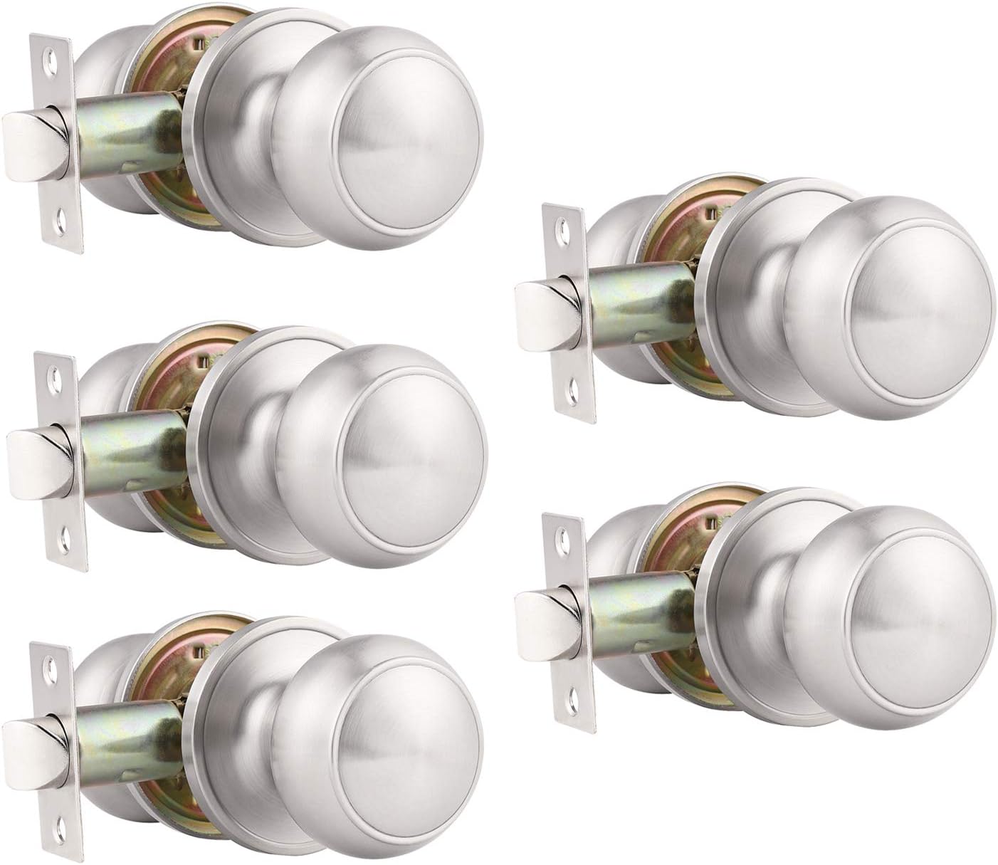 Probrico 5 Pack Round Passage Door Knob Set for Modern Homes