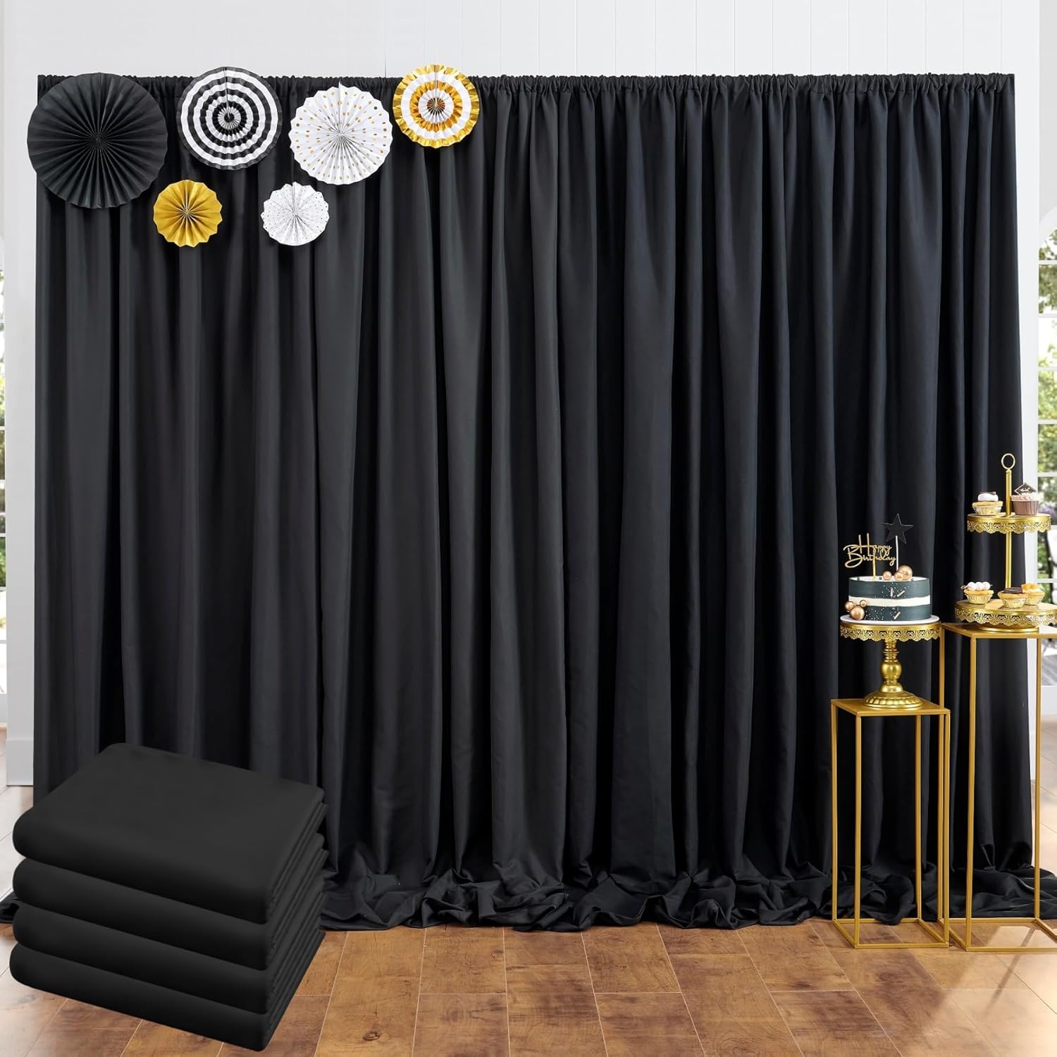20 ft x 10 ft Thick Black Backdrop Curtain for Parties and Events
