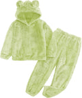 Flygo Girls Fuzzy Pants Set with Crop Hoodie and Bear Ears