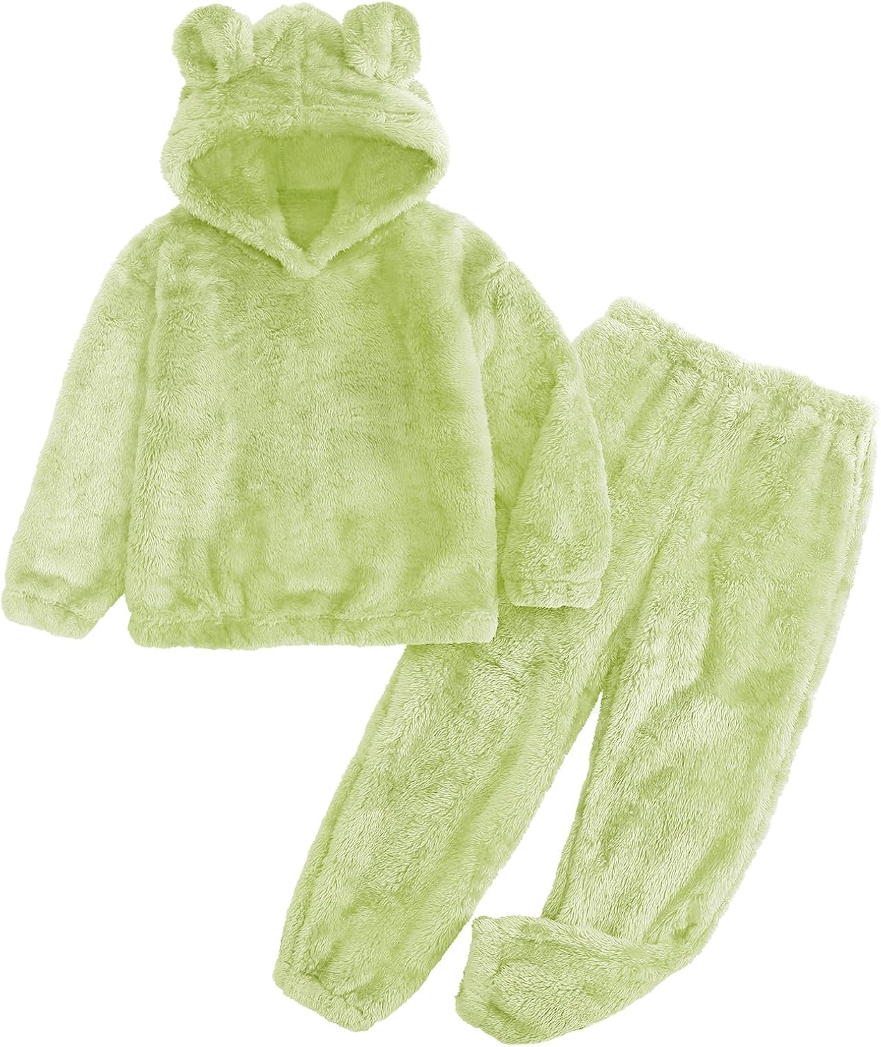 Flygo Girls Fuzzy Pants Set with Crop Hoodie and Bear Ears