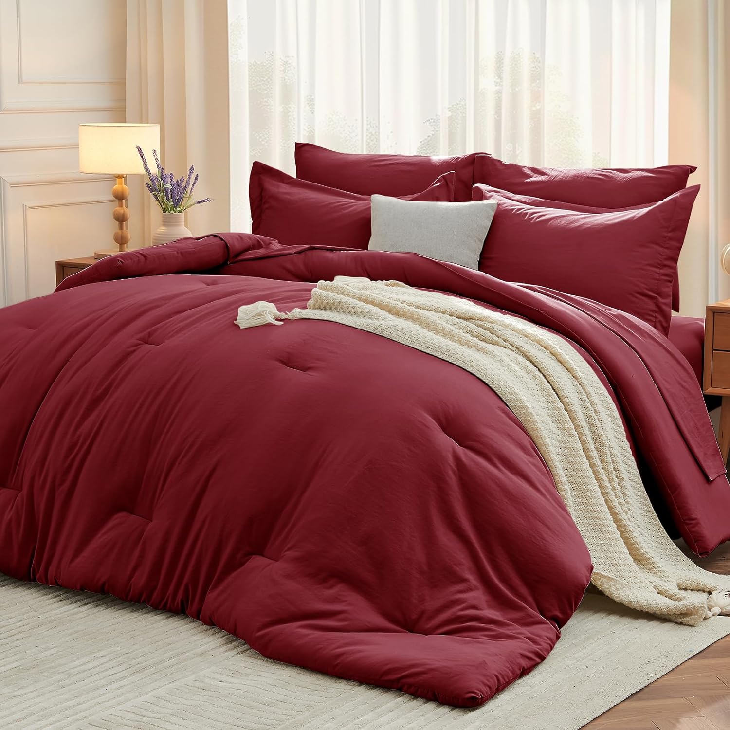 MUXHOMO King Comforter Set - Soft All Season Bedding in Burgundy