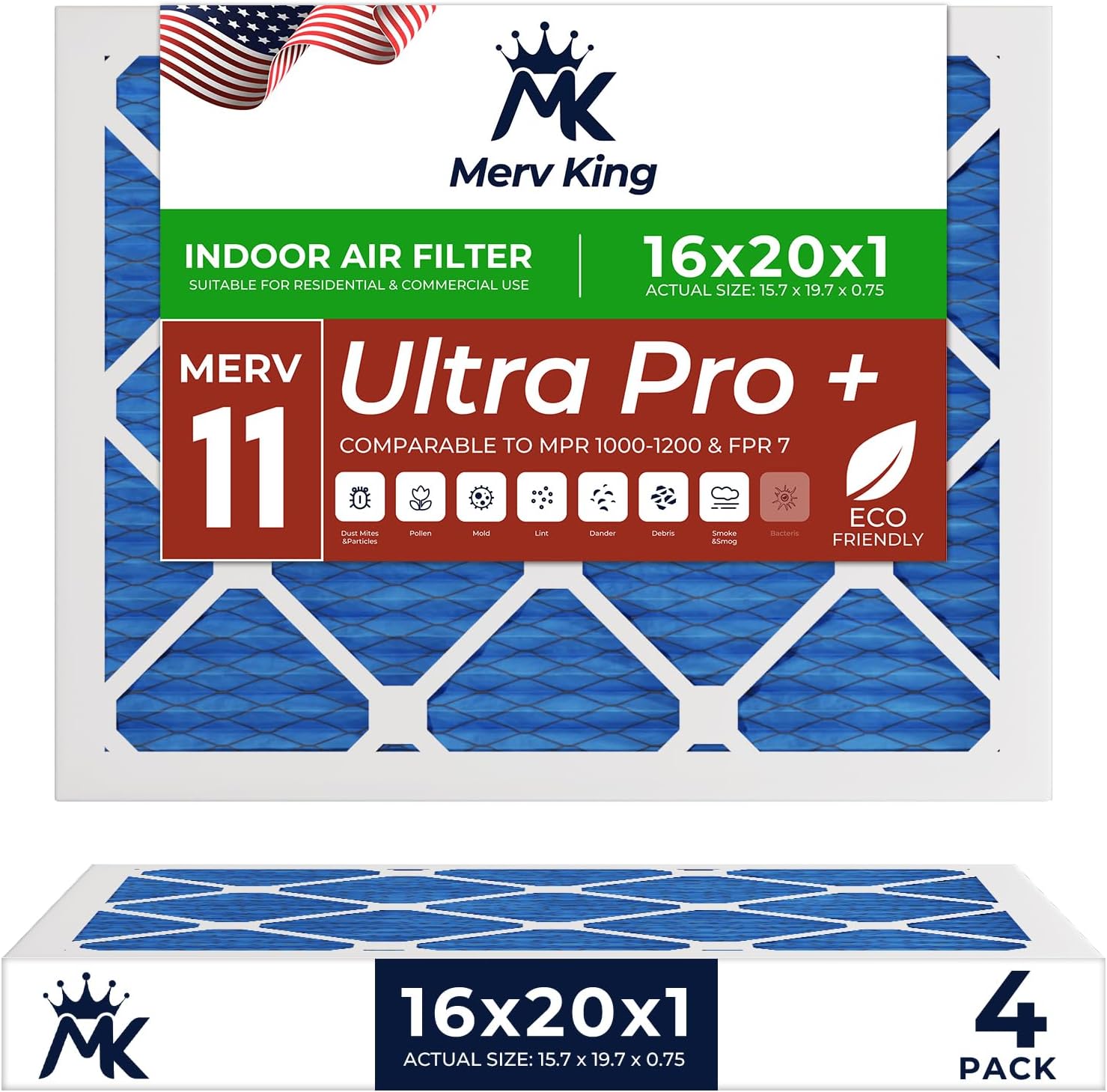 MervKing 16x20x1 Air Filter MERV 11 for Clean Indoor Air