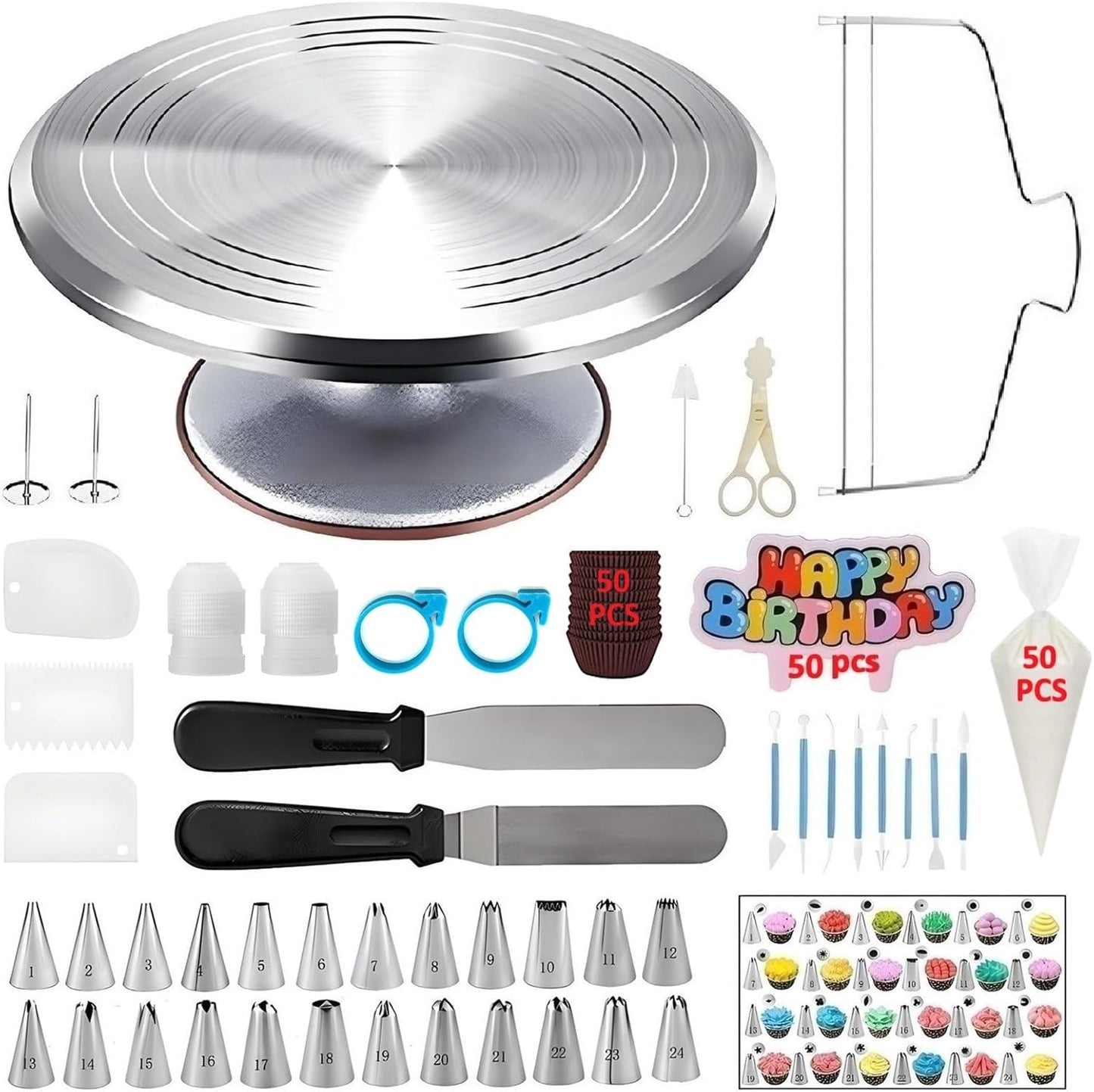 198 Pcs Cake Decorating Kit with Aluminium Alloy Turntable